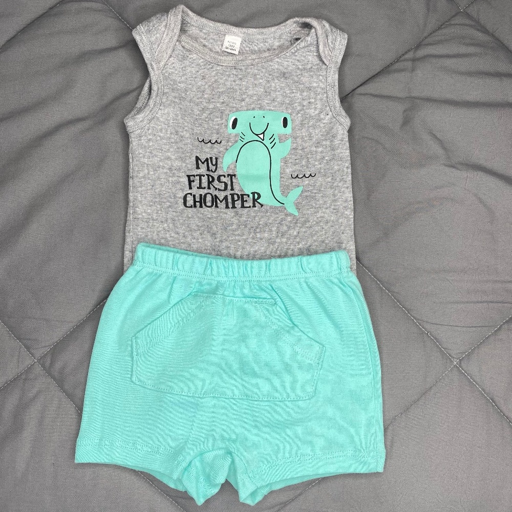 Okie Dokie Grey & Teal Onsie Set Size 3M